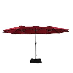 15 ft. Double-side Designed Fade Resistant and UV Resistant Patio Market Umbrella with Base in Red