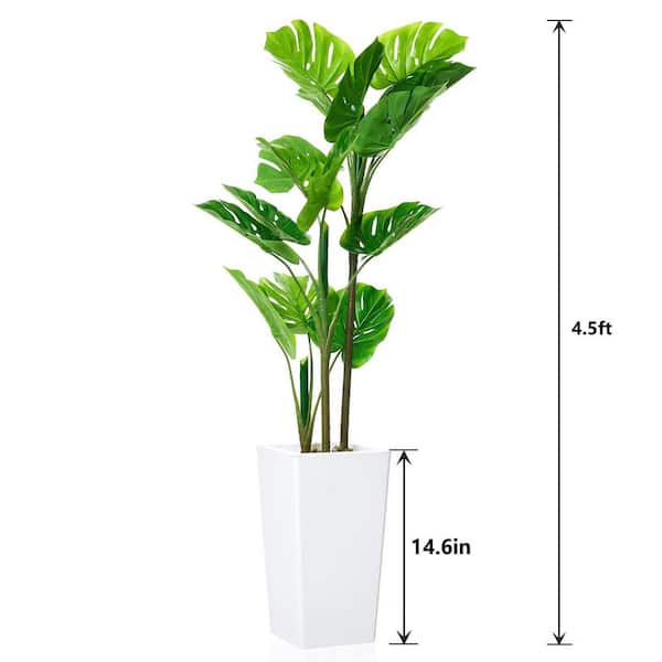 Gravee 4.5 ft. Artificial Monstera Plant, Tall Mini Fake Swiss Cheese Plant  with White Planter, Faux Tropical Palm Tree PHK_36PWSEFB-WLS
