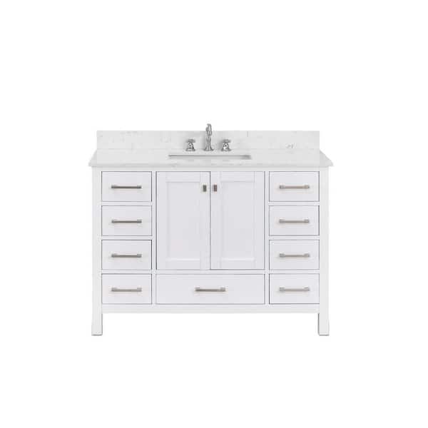 Bath Mist 48 in. W Single Sink Freestanding Bath Vanity in White with White Engineered Top