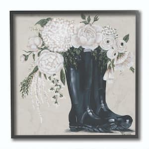 12 in. x 12 in. "White Flower Arrangement in Black Boots Painting" by Penny Lane Publishing Framed Wall Art