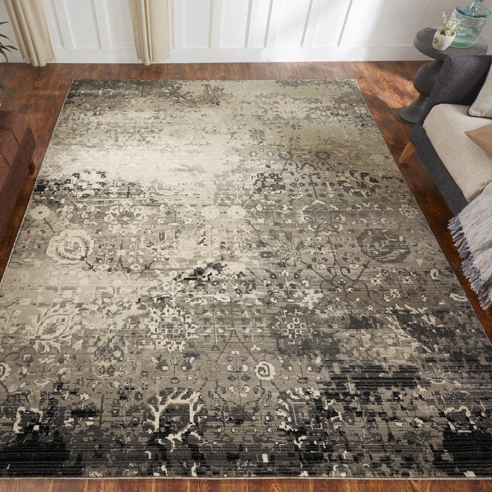 Gray Abstract Synthetic 8' x 10' Hand-knotted Area Rug