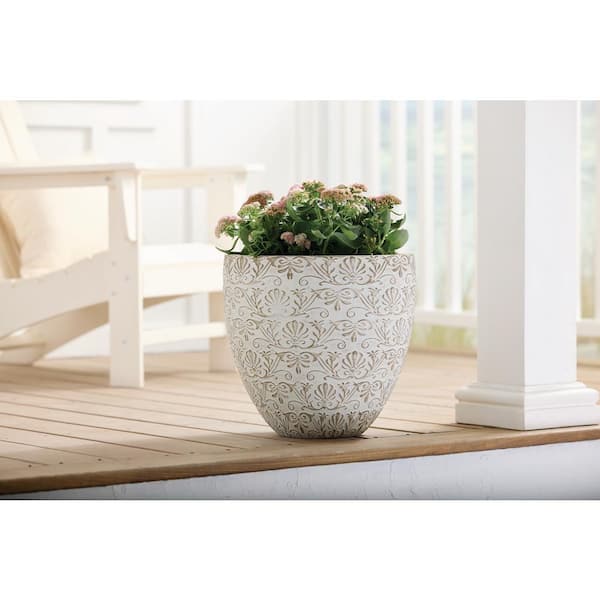 15 in. Aurelia Vintage Cream Decorative High-Density Resin Planter (15 in. W x 14 in. H) - 2 Pack