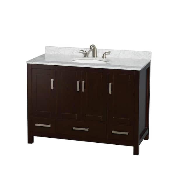 Wyndham Collection Sheffield 48 in. W x 22 in. D x 35 in. H Single Bath Vanity in Espresso with White Carrara Marble Top