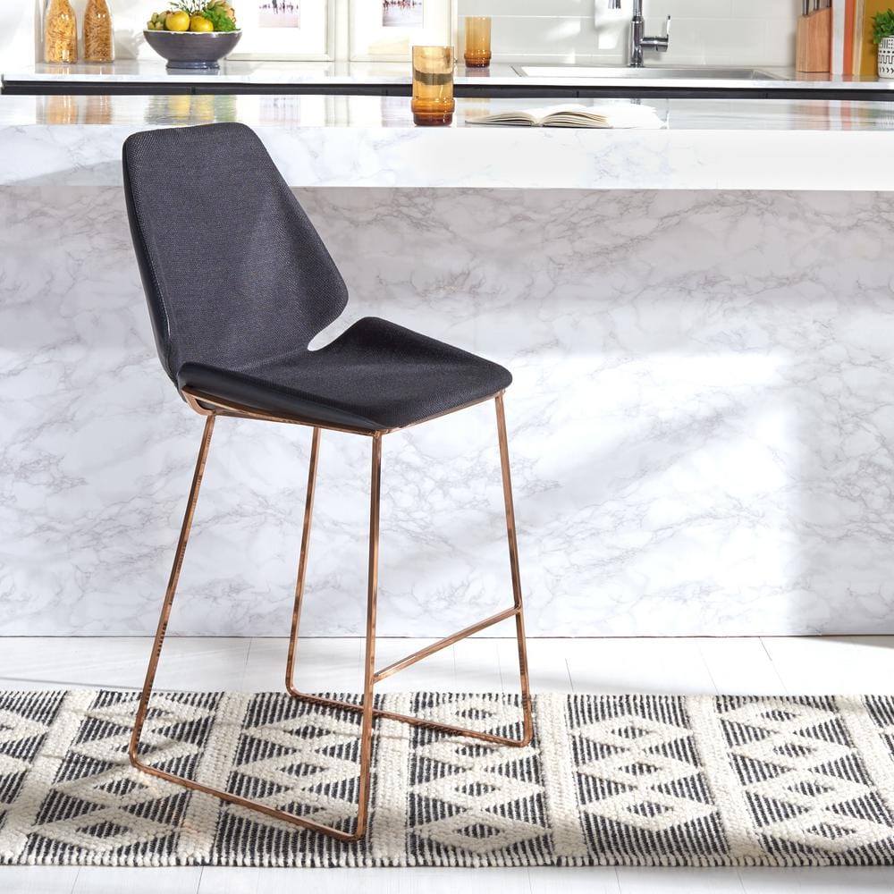 Saddle Style Black Leather Counter Stool with Gold Metal Frame