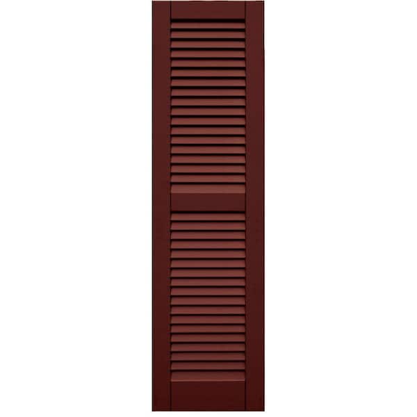 Winworks Wood Composite 15 in. x 55 in. Louvered Shutters Pair #650 Board and Batten Red
