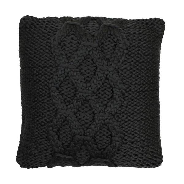 Laura Ashley Georgia Geometric Charcoal 20 in. x 20 in. Knit Decorative Throw Pillow
