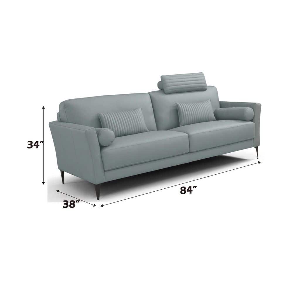 Watery Leather Sofa with Flared Arms and Pillows