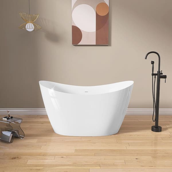 NTQ 51 in. x 27.5 in. Free Standing Deep Soaking Double Slipper Alone Bath Tub Oval Acrylic Freestanding Bathtub in White