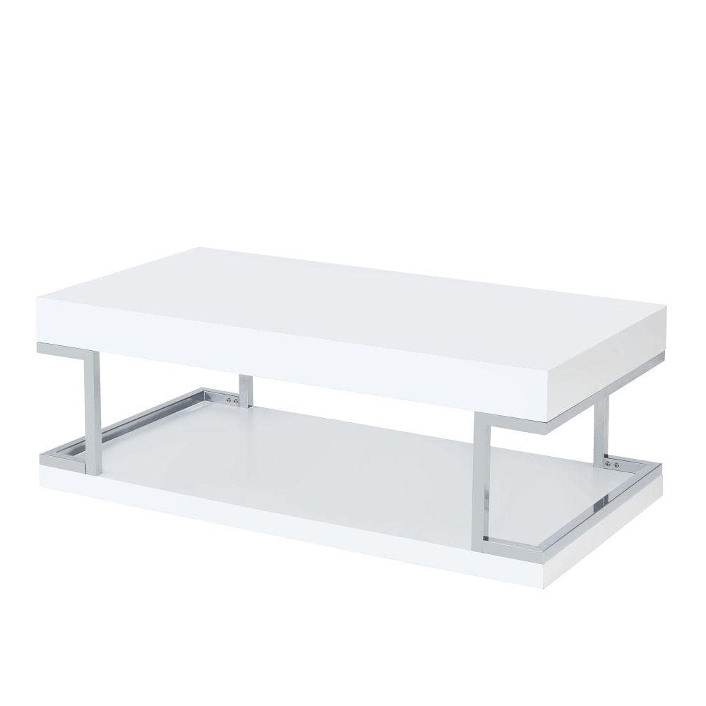 Benjara 47 In White And Silver Rectangle Wood Top Coffee Table Bm211121 The Home Depot