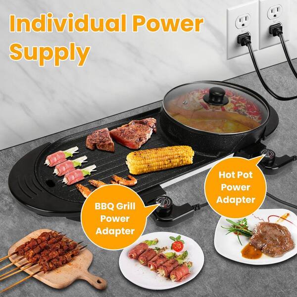 thumbnail image 2 of 2-in-1 Electric Indoor Teppanyaki Grill & Shabu Shabu Hot Pot – 2400W, Black 2 of 6