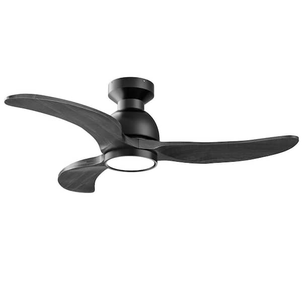Modern 42 in. Black 3 Wood Blades Flush Mount Standard Ceiling Fan with Integrated LED Light Fixture and Remote Included
