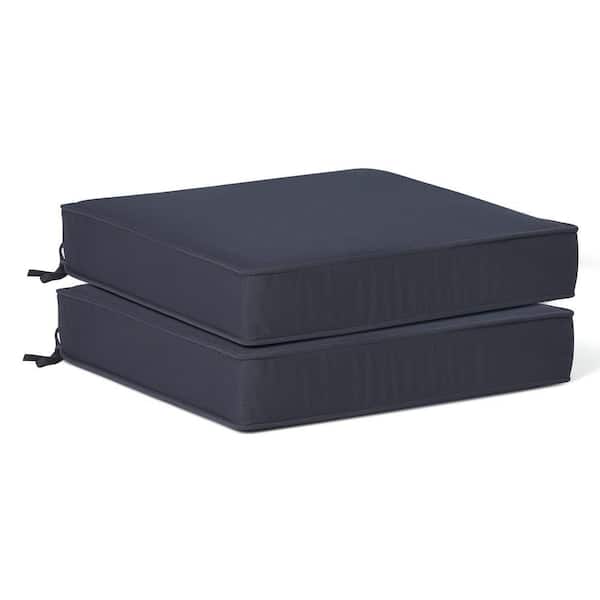 Fading Free 20 in. W. x 19.5 in. x 4 in. Navy Blue Outdoor Patio Thick Square Lounge Chair Seat Cushion with Ties 2-Pack