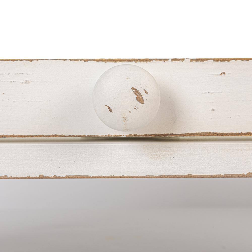 Ivory Wood and Glass Wall Cabinet with Hooks