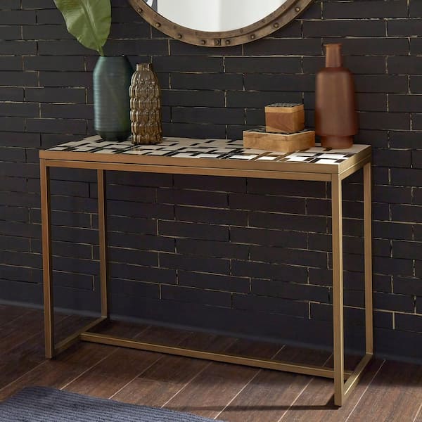 Geometric II 44 in. Gold/Cream Standard Rectangle Tile Console Table