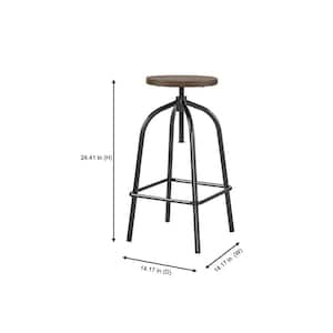 Black Metal Adjustable Backless Counter/Bar Stool with Round Walnut Swivel Seat