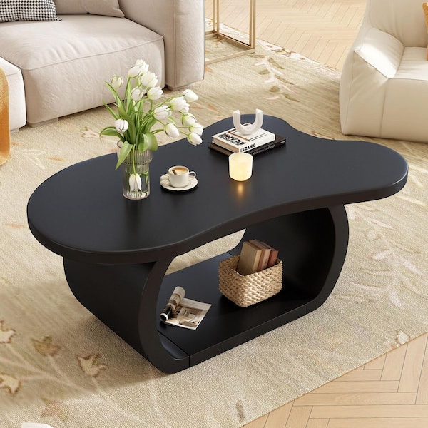 39.3 in. Black Specialty Wood Modern Cloud Coffee Table
