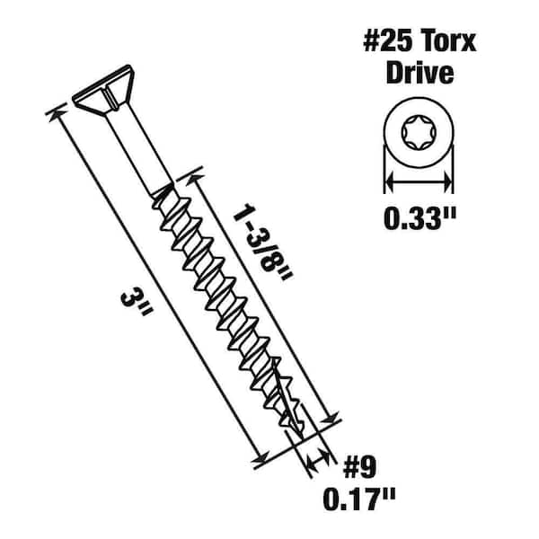 Everbilt #9 x 3 in. Yellow Zinc Star Torx Drive Flat Head Wood
