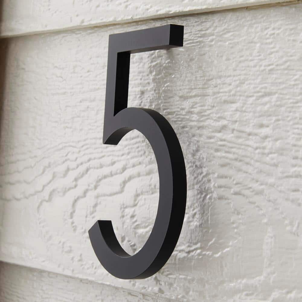 6-Inch Matte Black Aluminum Floating House Number 5