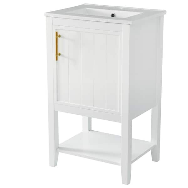 Dimakai 20 in. Bathroom Vanity 15.5 in. W x 20 in. D x 33.5 in. H Single Sink MDF Bath Vanity in White Color with Ceramic Top