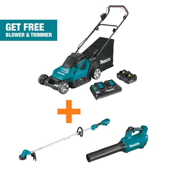 Makita 18V X2 (36V) LXT 17 in. Walk Behind Residential Lawn Mower Kit (5.0Ah) with LXT Blower and LXT 13 in. String Trimmer