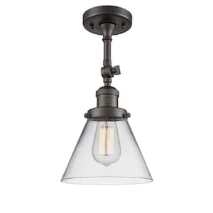 Franklin Restoration Cone 7.75 in. 1-Light Oil Rubbed Bronze Semi-Flush Mount with Clear Glass Shade