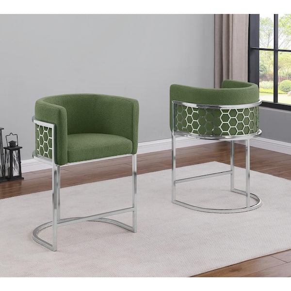 Best Quality Furniture Evan 24 in. Green Low Back Metal Frame Counter Height Chairs w/Teddy Fabric Set of 2