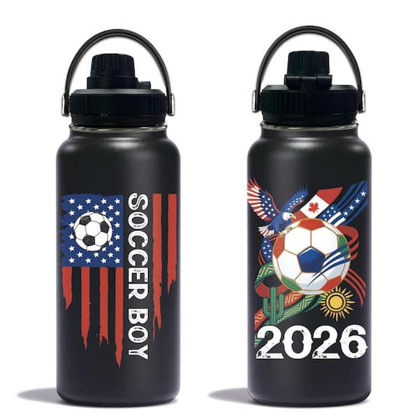 World Cup 2026 32 oz. Water Bottle, Soccer Boy Nutriton Facts Stainless Steel Insulated Tumbler for Soccer Fans, 1 Pack