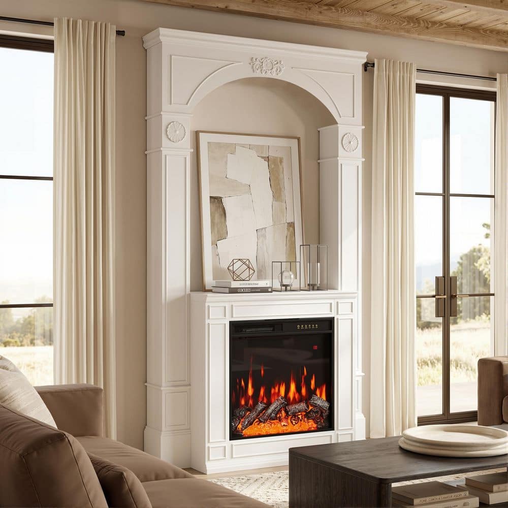 FUFU&GAGA 47.9 in. Freestanding Wood Smart Electric Fireplace TV