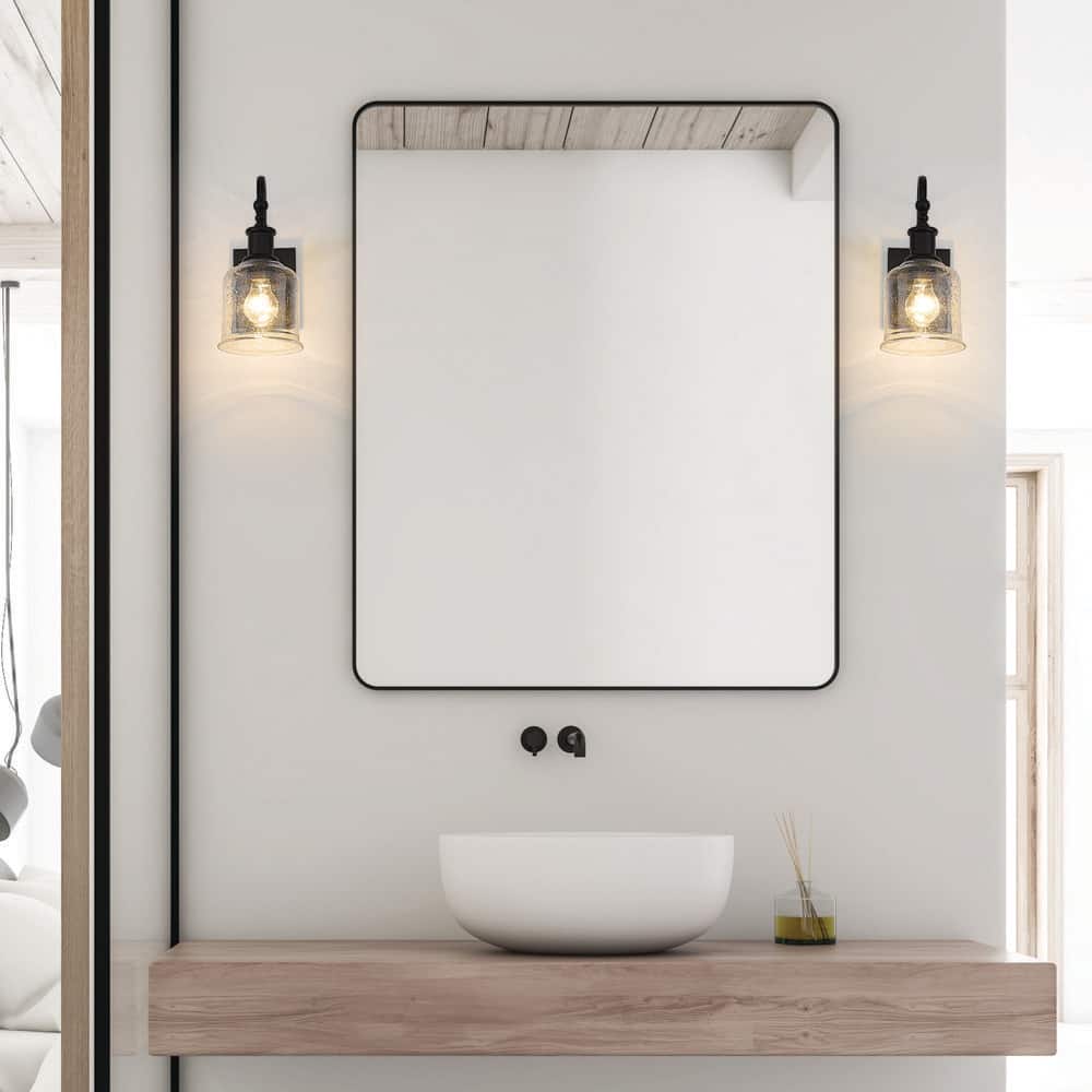 Bryant Matte Black 12.25" Dimmable Wall Sconce with Seedy Glass