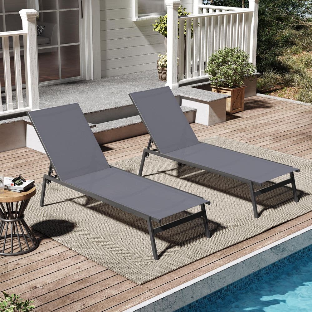 2-Piece Patio Metal Outdoor Adjustable Chaise Lounge Chair Stackable Recliner in Dark Gray price history on PriceWatchPro