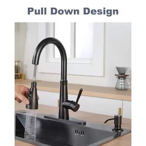 Single Handle Stainless Steel Pull Down Sprayer Kitchen Faucet with Soap Dispenser in Oil Rubbed Bronze