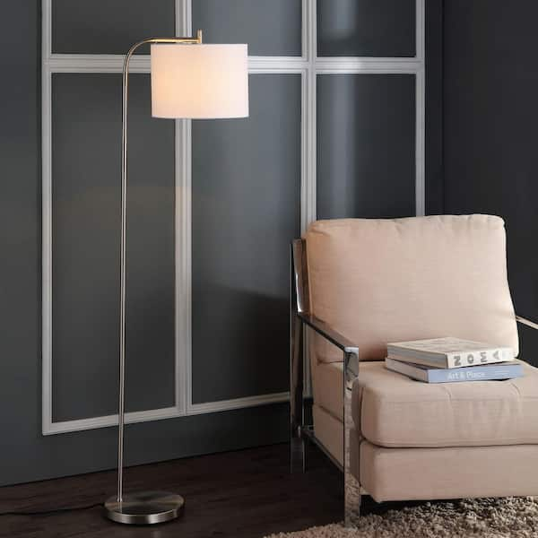 SAFAVIEH Rafin 61.5 in. Nickel Arc Floor Lamp with Off-White Shade