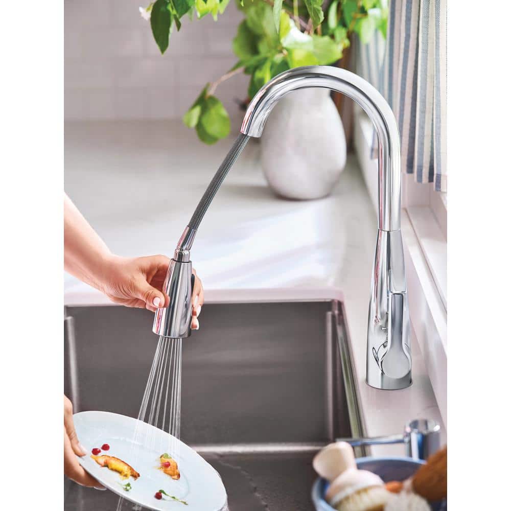 Chrome Touchless Single-Handle Pull-Down Kitchen Faucet with Soap Dispenser