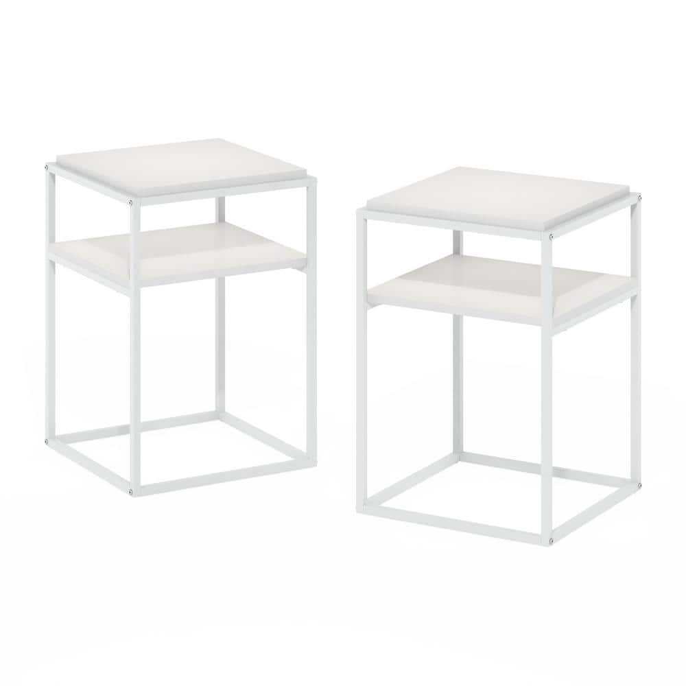 Solid White Stackable Wood and Metal 2-Tier Shelf Set