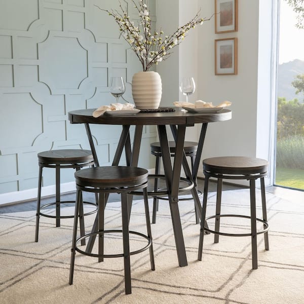 Linon Home Decor Arnie 5-Piece Round Charcoal Gray Wood Top Counter Height Dining Room Set Seats 4
