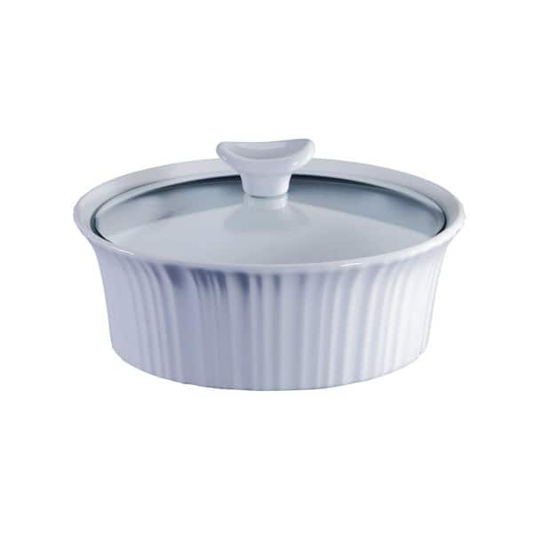 Corningware French White 1.5-Qt Round Ceramic Casserole Dish with Glass Cover