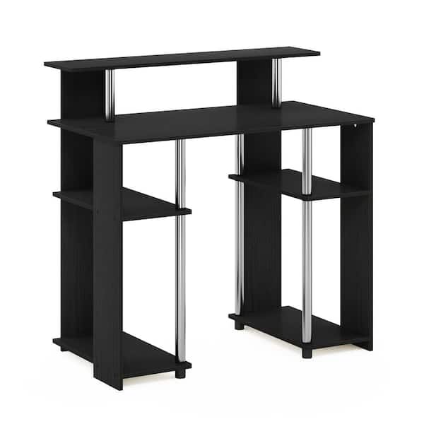 Furinno 35 in. Rectangular Americano/Stainless Steel Computer Desk with Shelves