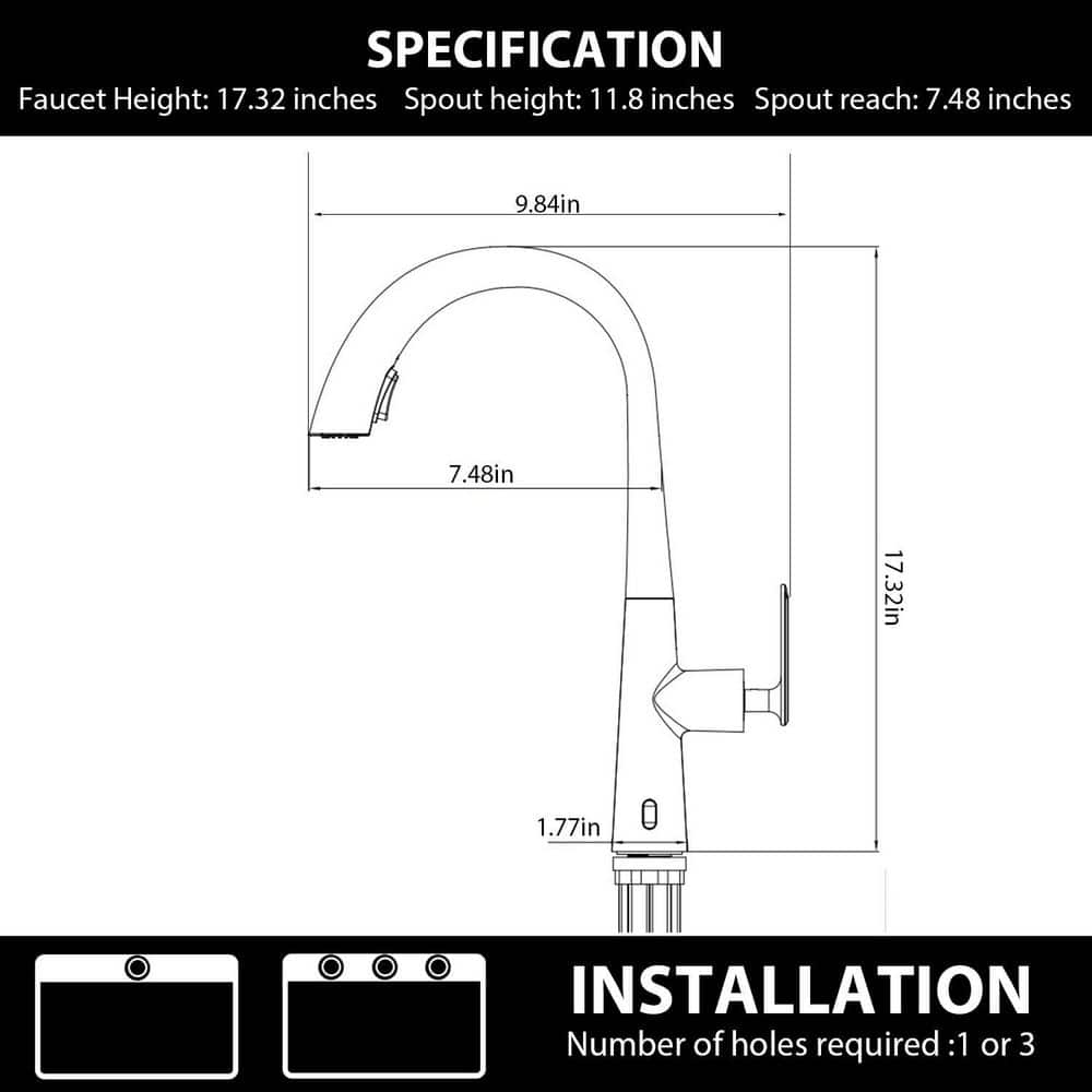 Brushed Nickel Touchless Pull Down Kitchen Faucet with Pull-out Spray