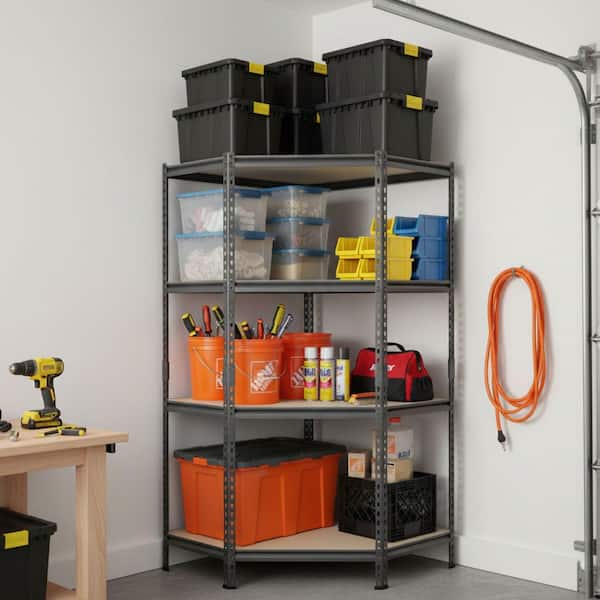Pro Series 4-Tier Steel Garage Storage Corner Shelving Unit in Matte Black, HDF Racks (36 in. W x 72 in. H x 36 in. D)