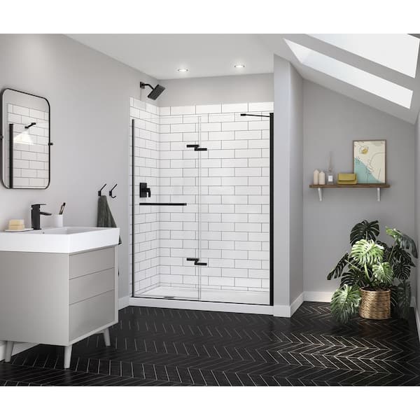 Reveal Sleek 59 in. W x 71.5 in. H Pivot Frameless Alcove Shower Door in Matte Black