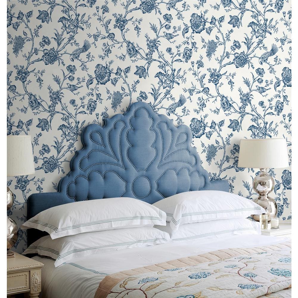 Navy Blue Floral Chinoiserie Peel and Stick Vinyl Wallpaper