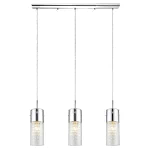 Diamond 28 in. W x 59 in. H 3-Light Chrome Linear Pendant Light with Clear Glass Shades