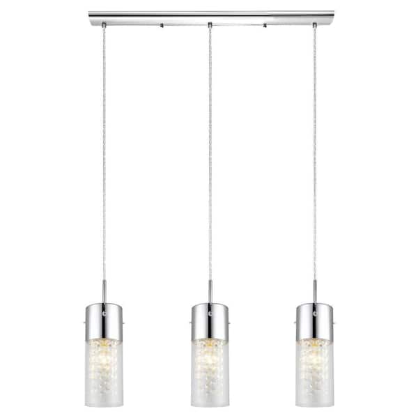 Eglo Diamond 28 in. W x 59 in. H 3-Light Chrome Linear Pendant Light with Clear Glass Shades