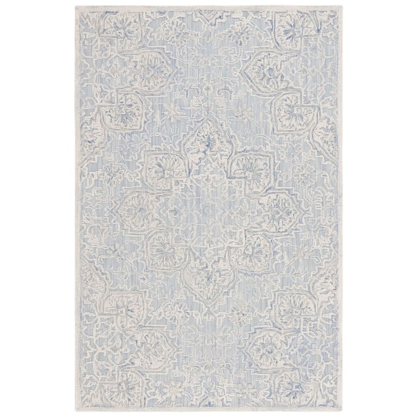 Trace 8 ft. x 10 ft. Light Blue/Ivory Ornate High-Low Area Rug