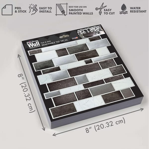 8 in. x 8 in. Silver and White Mosaic Foil Peel and Stick Paper Tile Backsplash (24-Pack)