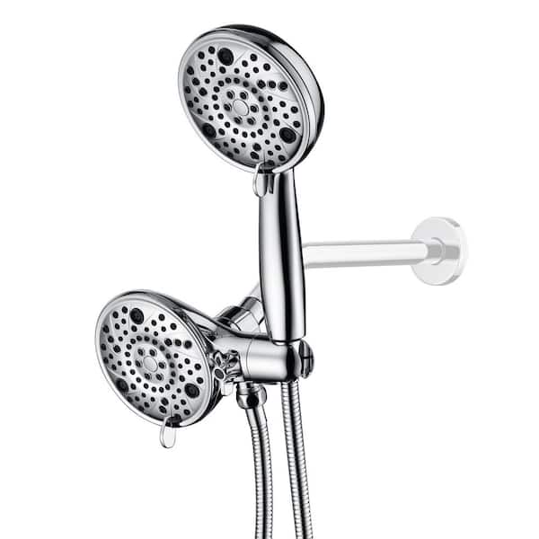 2-in-1 Dual Shower Heads 8-Spray Patterns with 1.8 GPM 5.22 in. Wall Mount Fixed Shower Head in Chrome