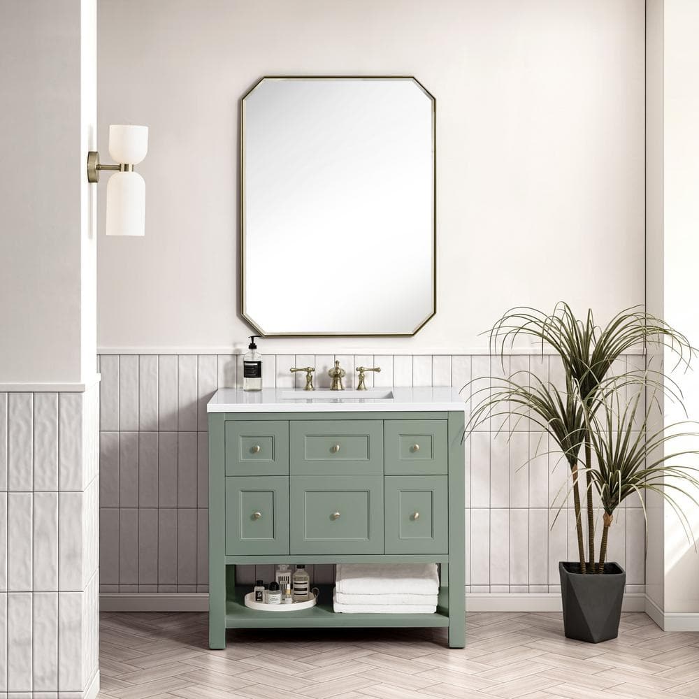 Breckenridge 36.0 in. W x 23.5 in. D x 34.2 in. H Bathroom Vanity in Smokey Celadon with White Zeus Quartz Top price history on PriceWatchPro