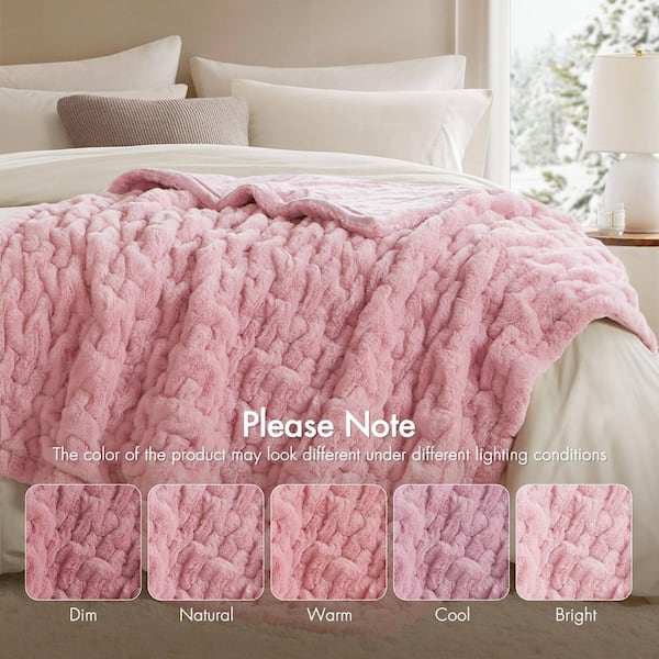 Madison Park Ruched Fur Pink Polyester Throw Blanket MP50-8803