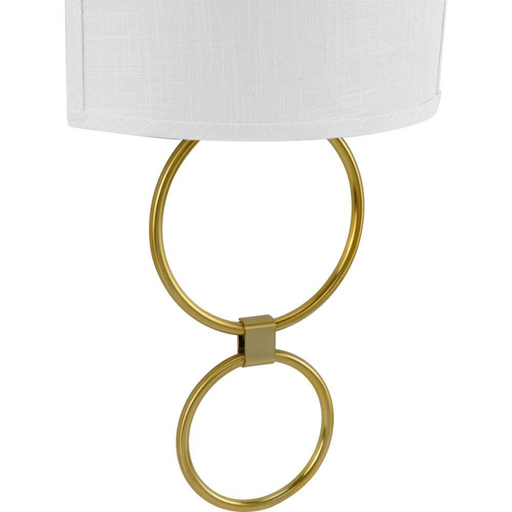 Brushed Bronze Circular Wall Sconce with Linen Shade