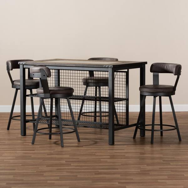 Baxton Studio Arcene 5-Piece Gray Pub Set 149-89698965-HD - The Baxton Studio Arcene 5-Piece Gray Pub Set 149-89698965-HD - The